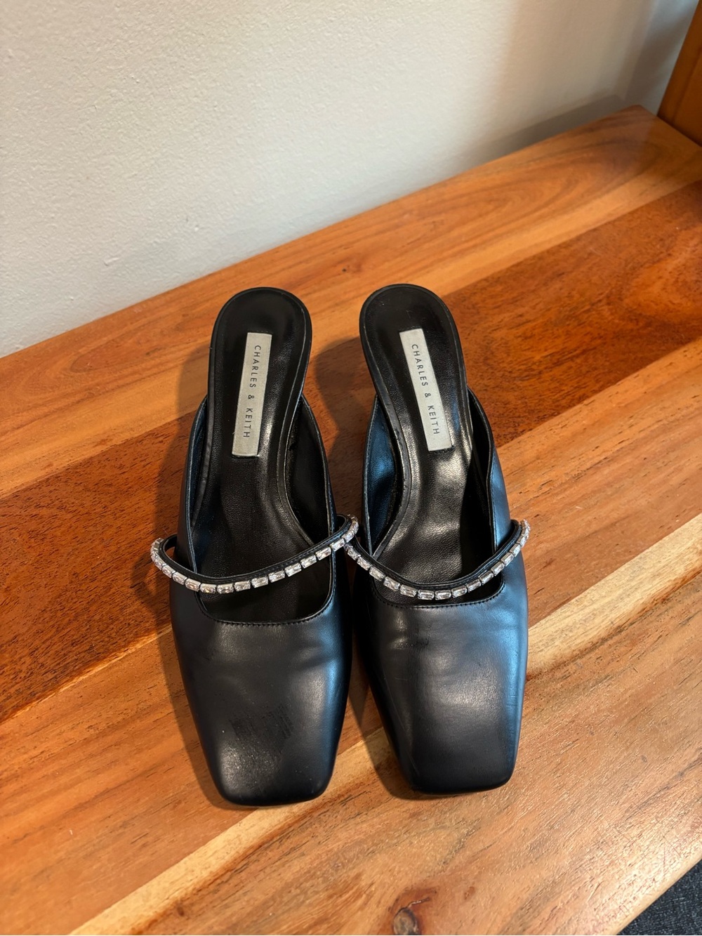 Charles & Keith Rhinestone Strap Mule Heels